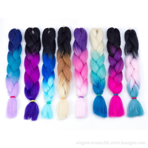Synthetic ombre color fiber hot water jumbo box Pre stretched braiding Yaki hair braiding extension